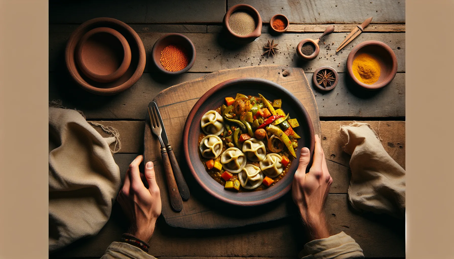 Ethiopian-Inspired Lentil Dumplings with Spiced Seasonal Vegetables plated