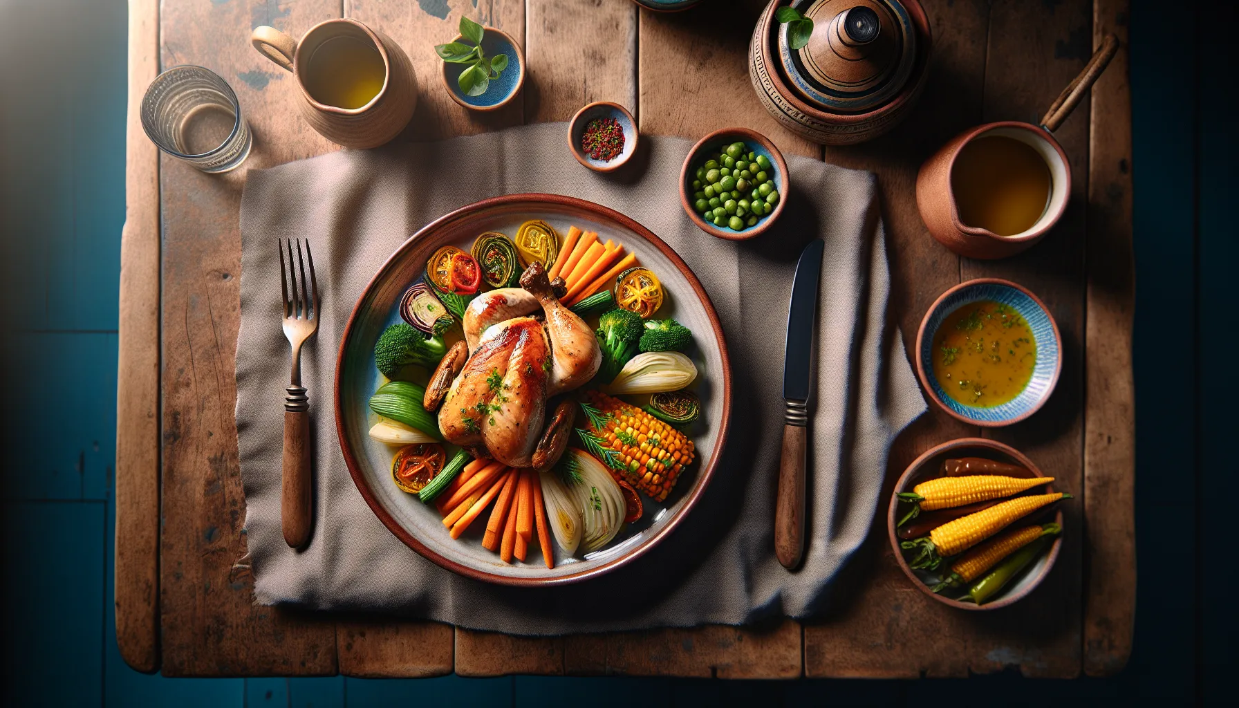 Peruvian-Style Steamed Chicken with Seasonal Vegetables plated
