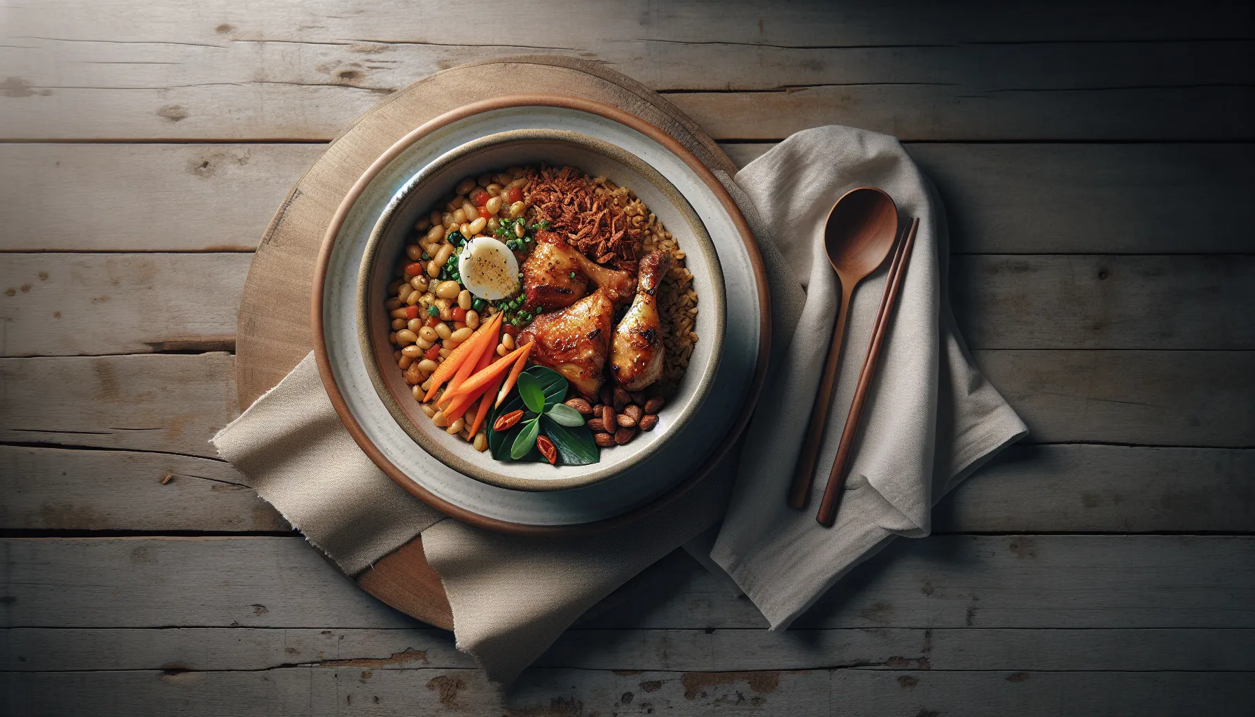 Poached Indonesian Ayam Bumbu Kuning Grain Bowl plated