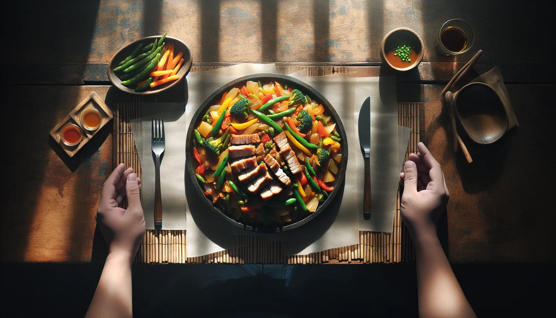 Filipino Pork Giniling with Stir-Fried Vegetables plated