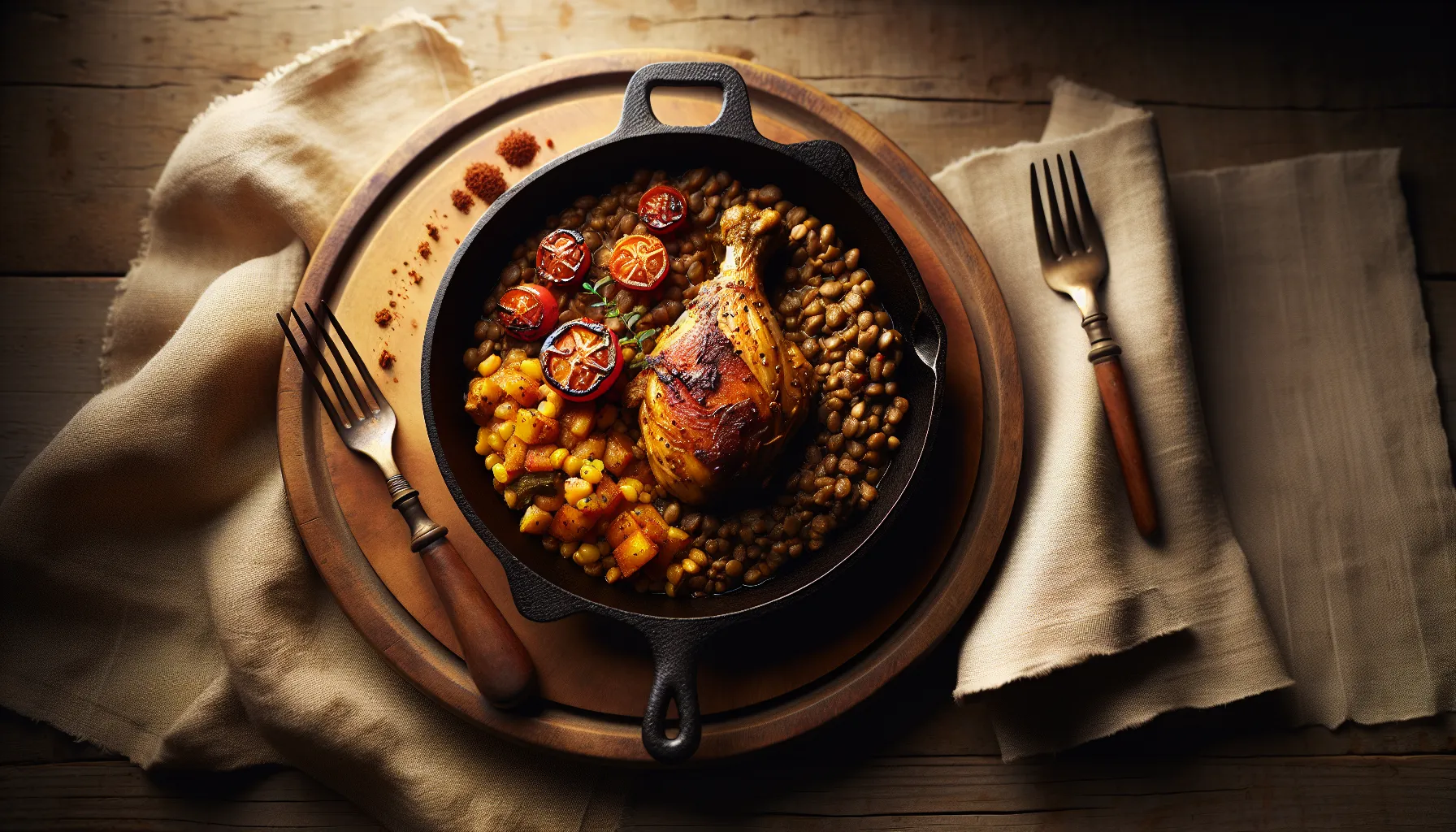 Ethiopian-Inspired Slow-Braised Chicken and Lentil Skillet Supper plated