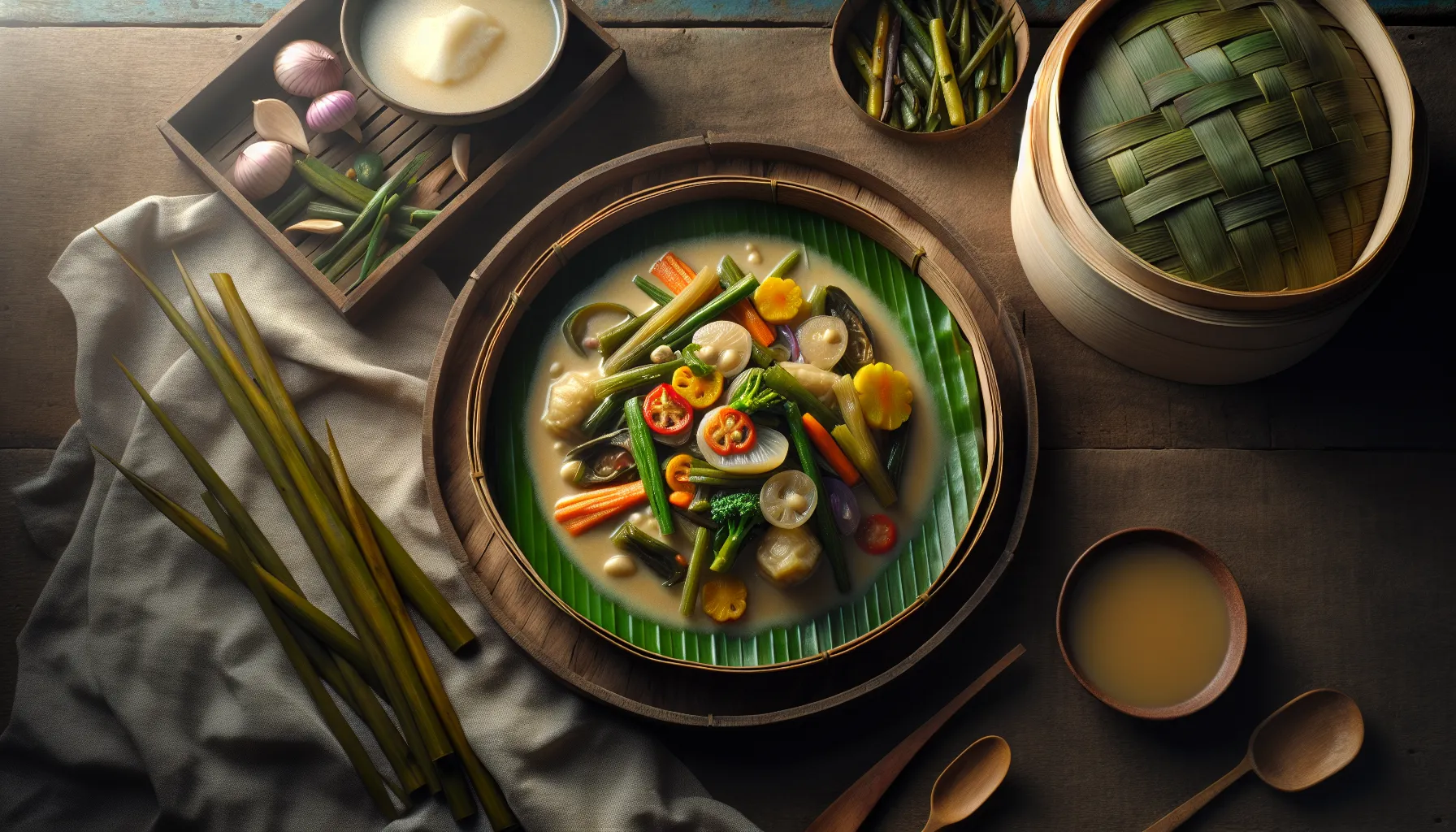 Ginataang Hipon with Seasonal Vegetables plated