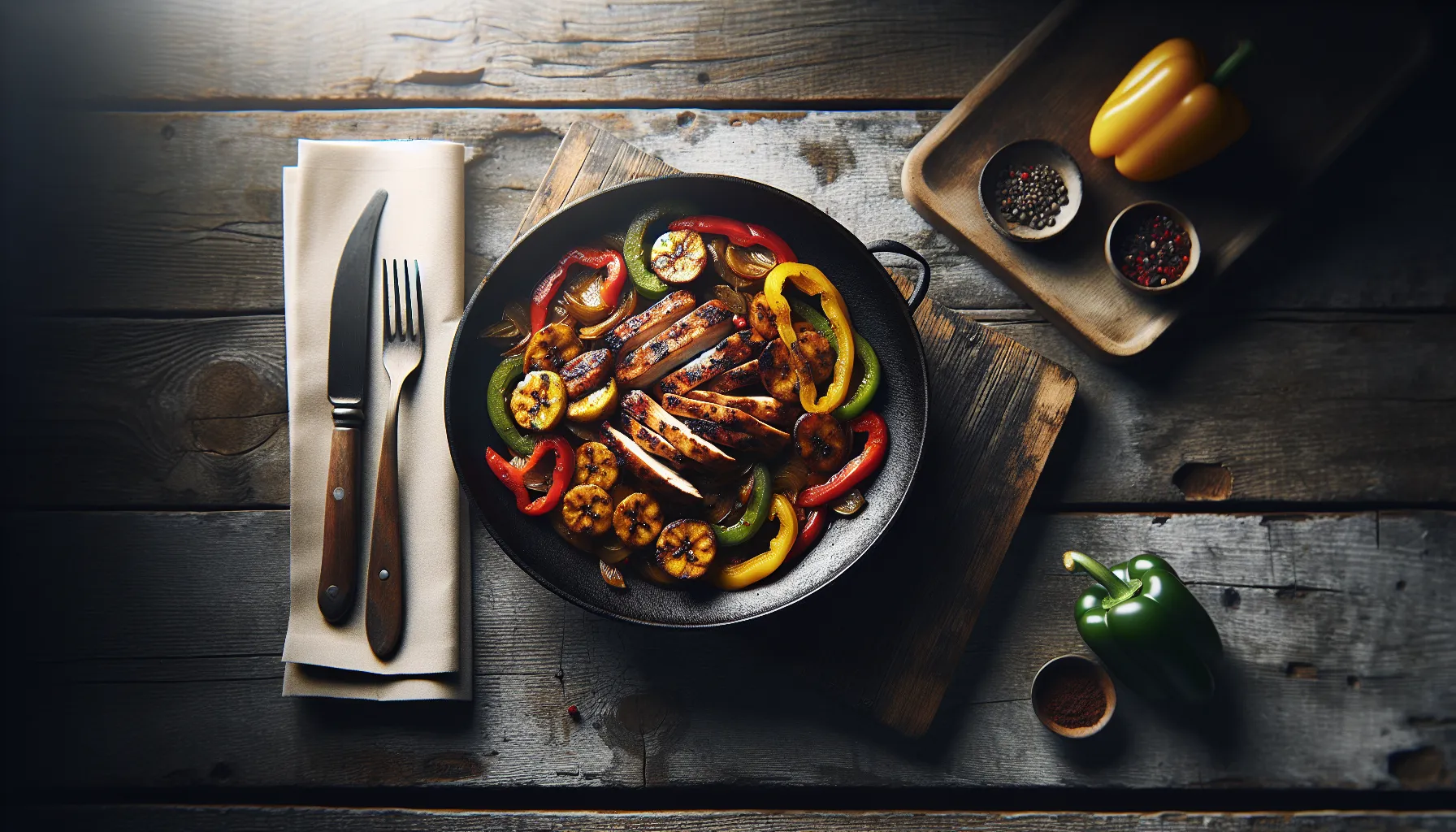 Jerk Chicken Stir-Fry with Sweet Plantains and Bell Peppers plated