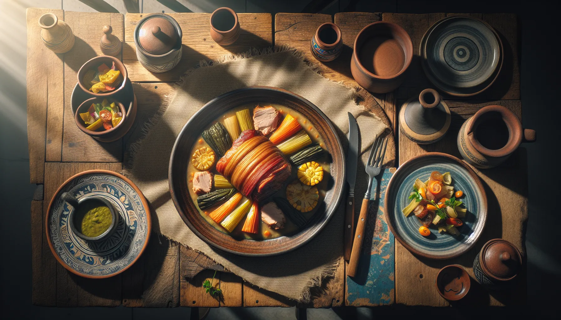 Peruvian Pork Tamal Braise with Seasonal Vegetables plated