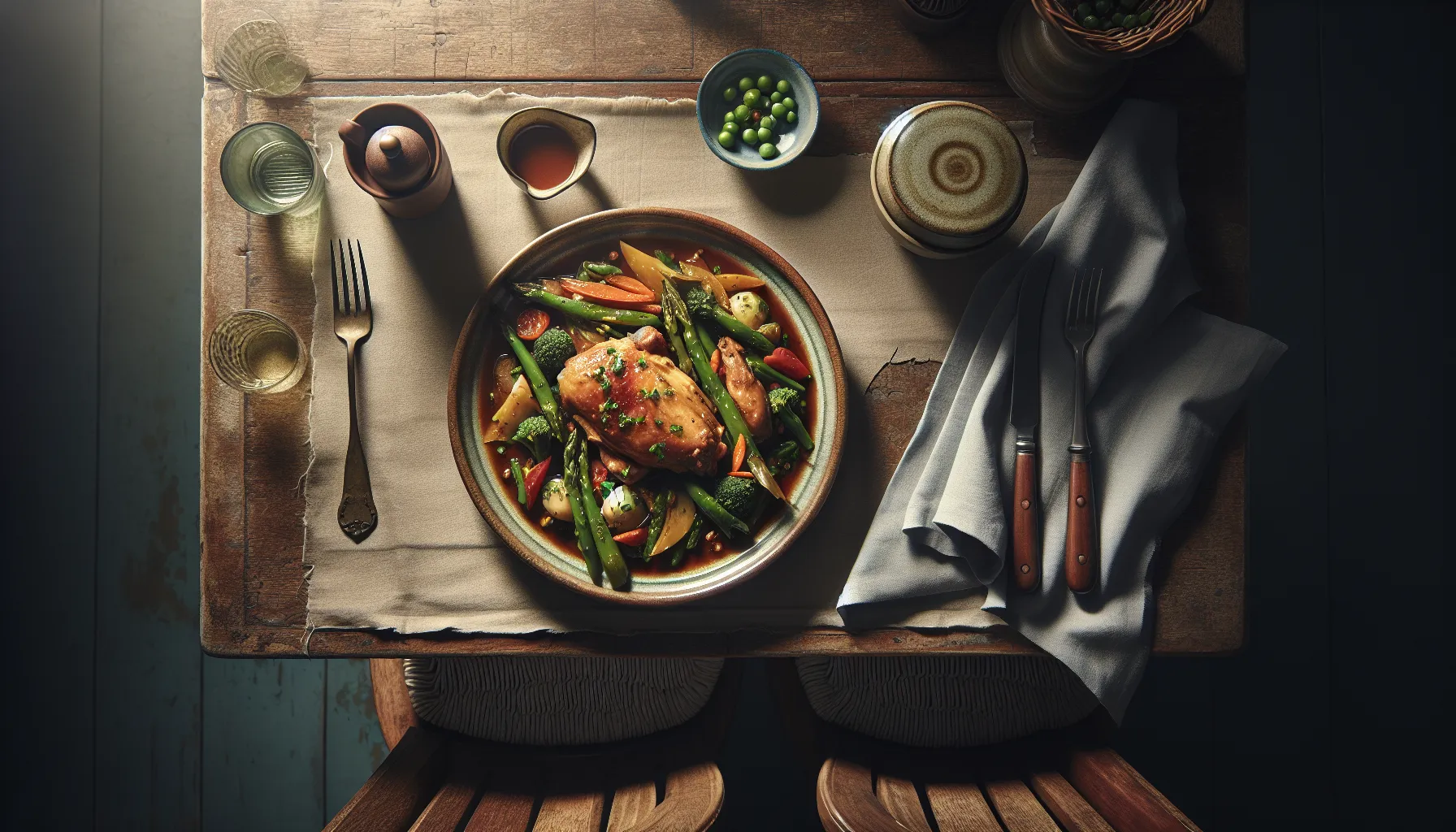 Pressure-Cooked Adobo-Inspired Braised Chicken with Seasonal Vegetables plated