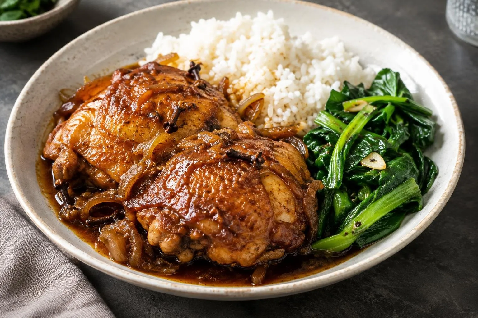 Slow-Braised Indonesian Chicken Semur plated and ready to serve