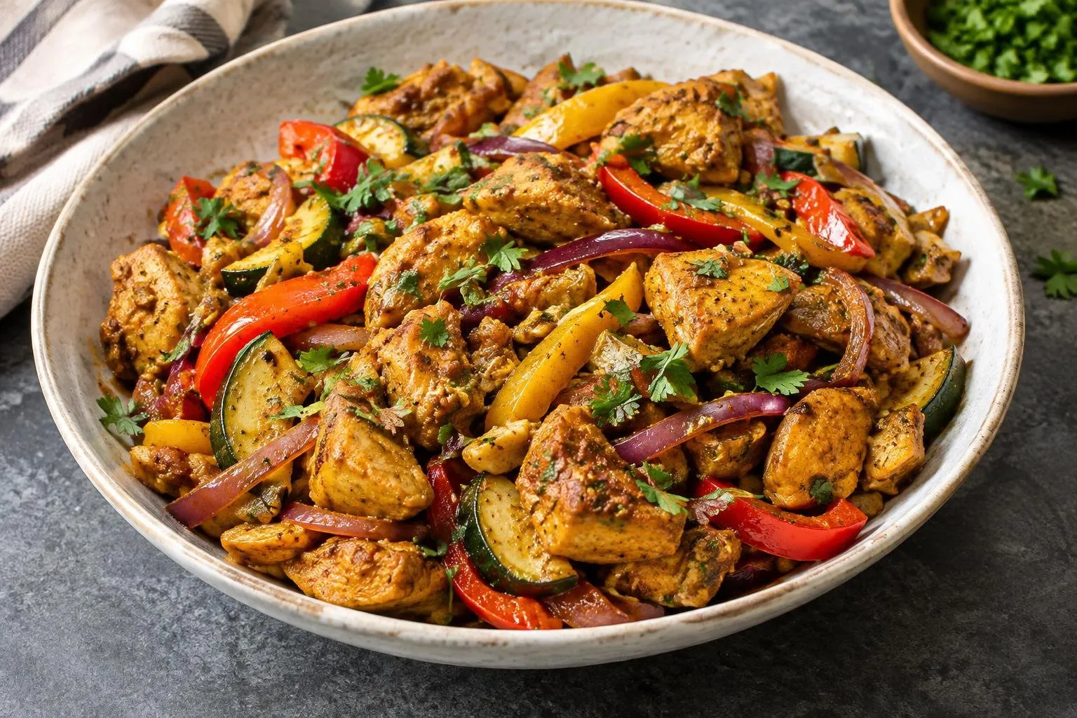Pressure-Cooked Lebanese Chicken Shawarma Skillet plated and ready to serve
