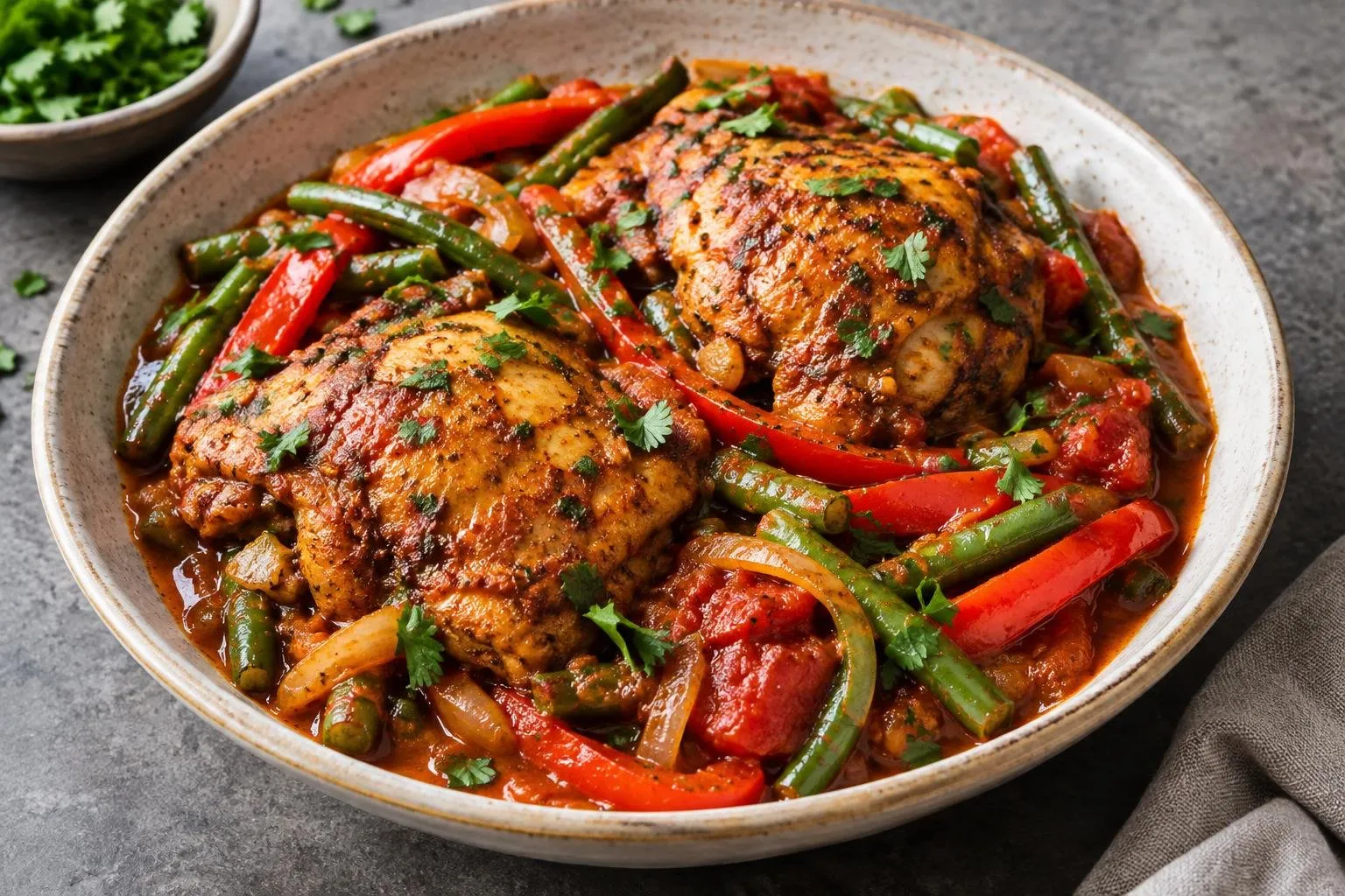 Poached Berbere Chicken Skillet plated and ready to serve