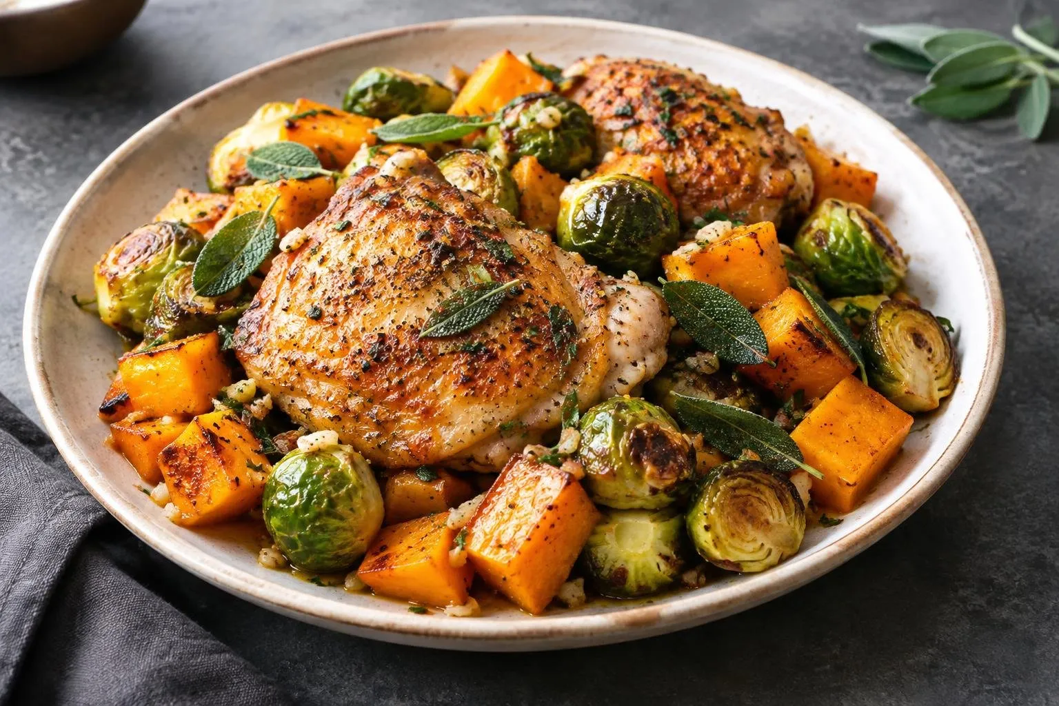Autumn Harvest Chicken Skillet plated and ready to serve