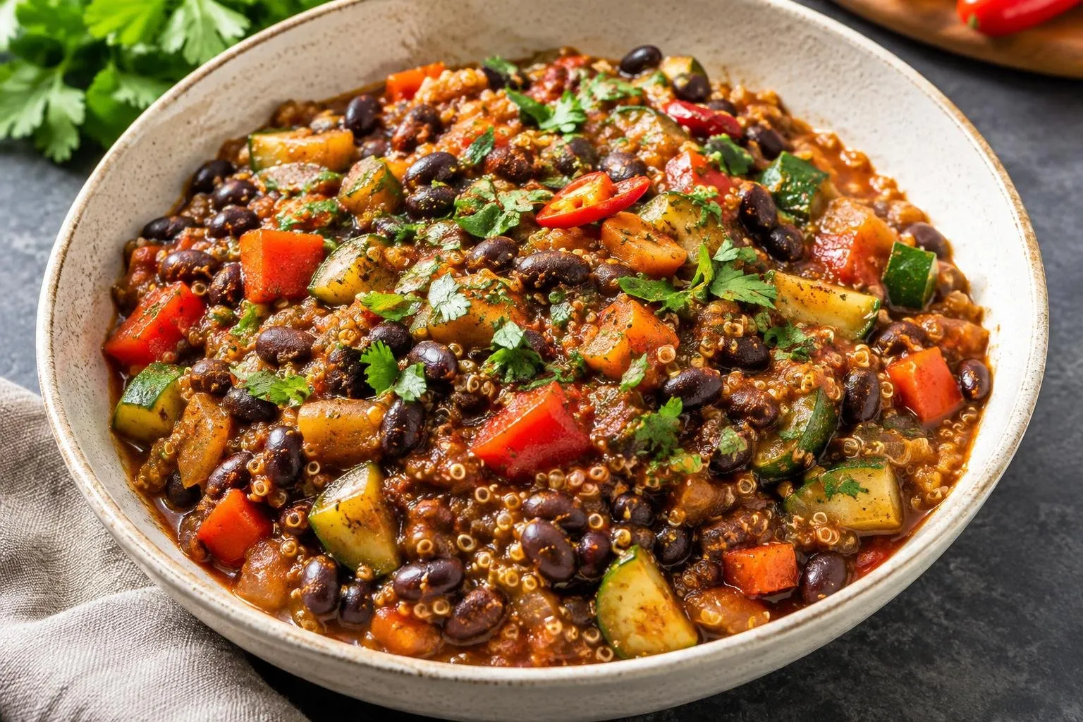 Caribbean Black Bean and Quinoa Stew plated and ready to serve