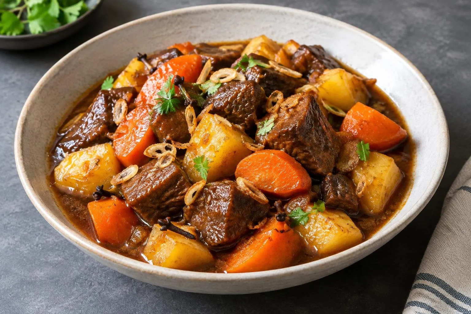 Indonesian Beef Semur Stew plated and ready to serve