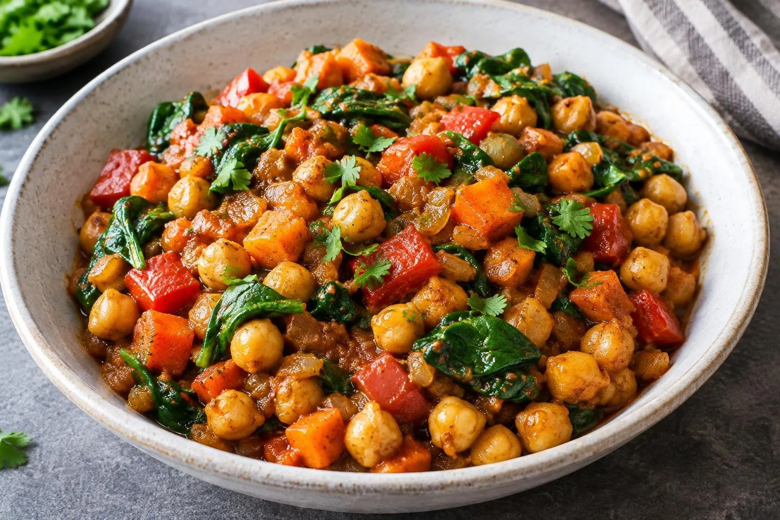 Ethiopian-Inspired Spiced Chickpea Skillet Supper plated and ready to serve