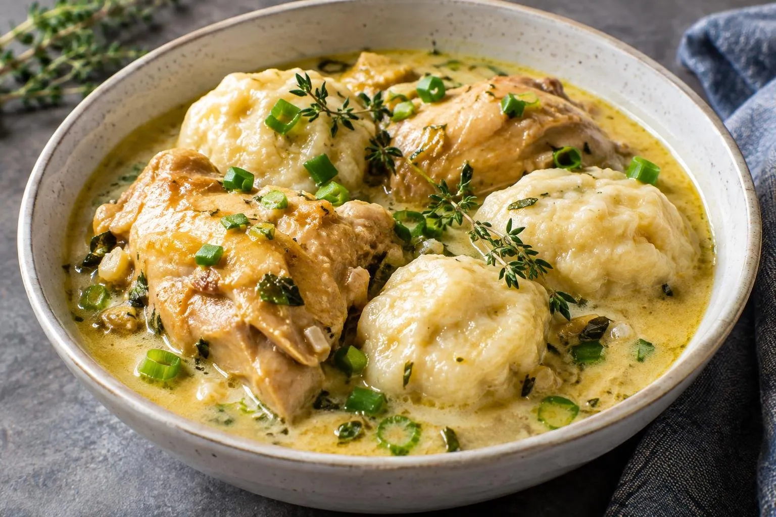 Caribbean Chicken Dumplings in Coconut Broth plated and ready to serve