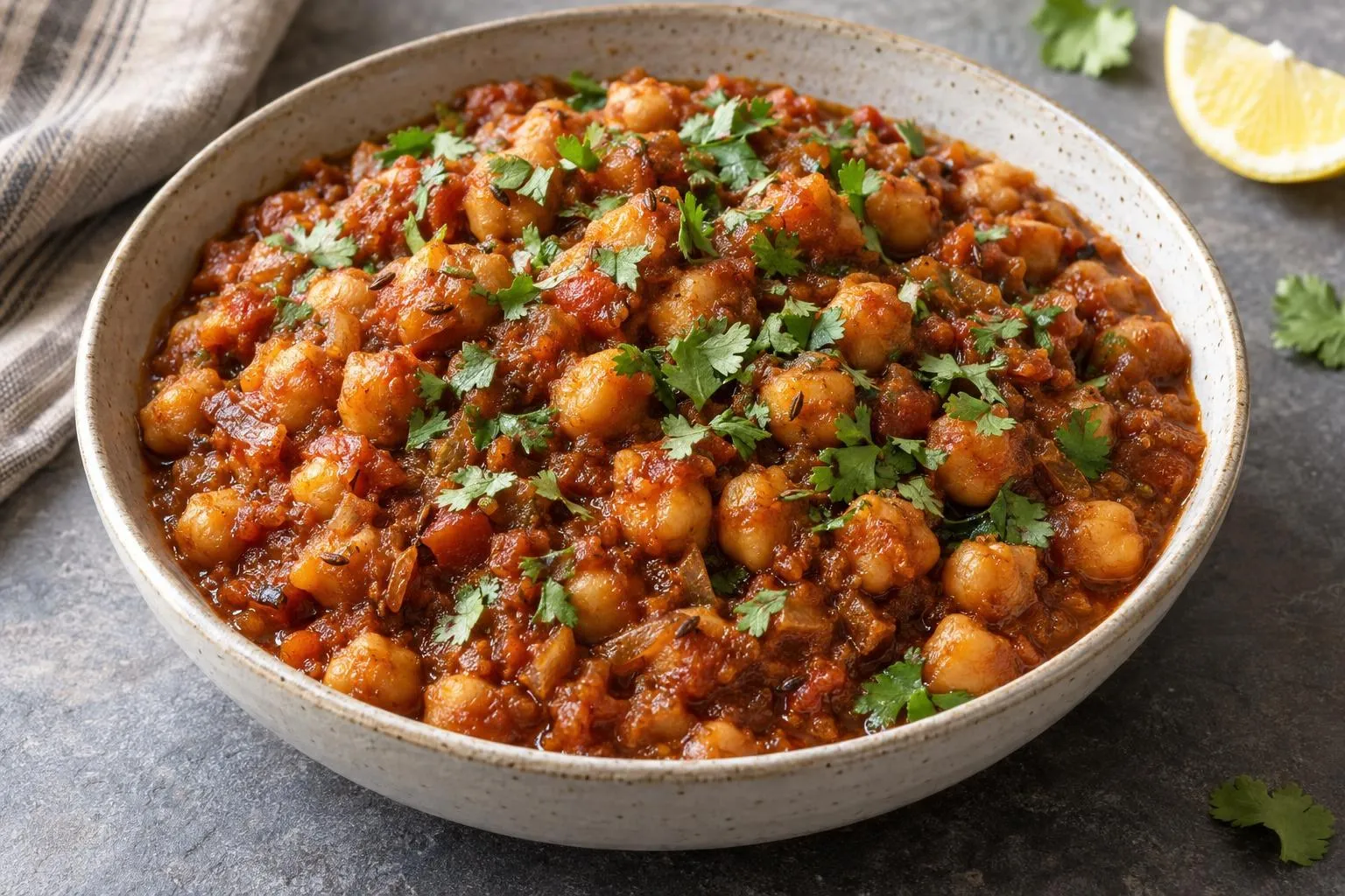 Chana masala plated and ready to serve