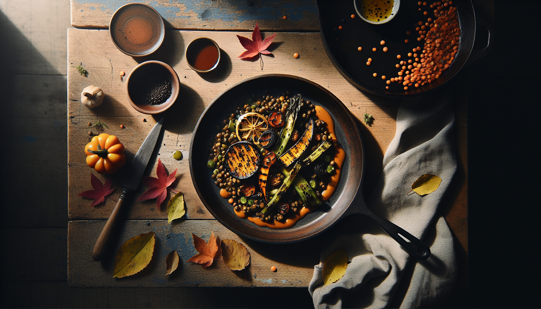 Charred Fall Vegetable and Lentil Medley with Smoky Maple Glaze plated
