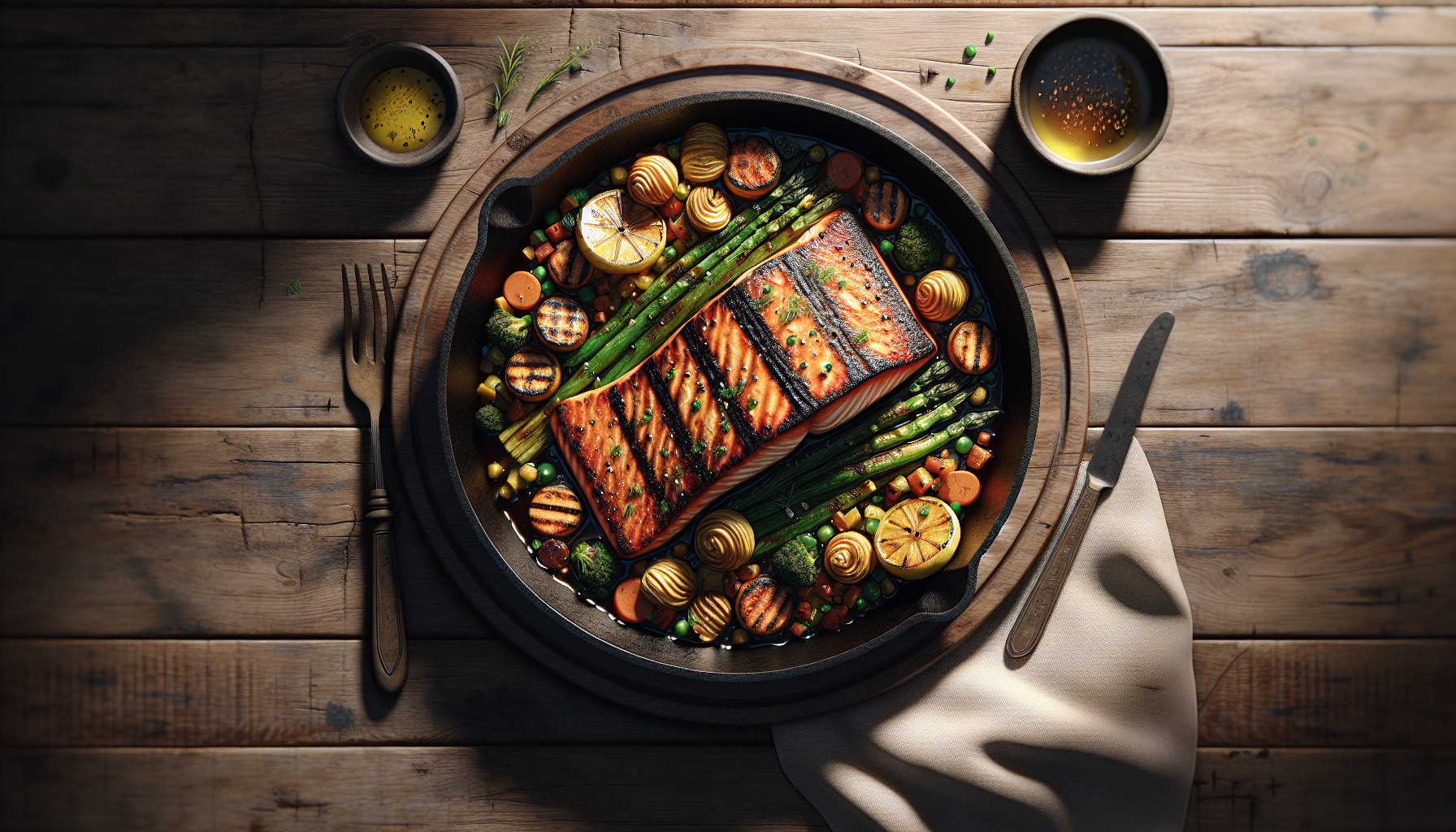Honey-Garlic Glazed Salmon with Roasted Spring Vegetables plated