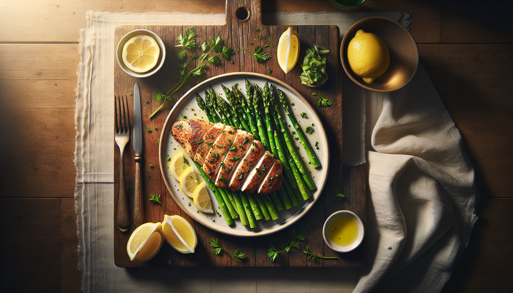 Pan-Seared Lemon Herb Chicken with Spring Asparagus plated